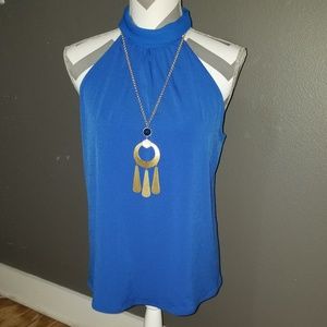Elegant blue Limited tie neck sleeveless blouse
